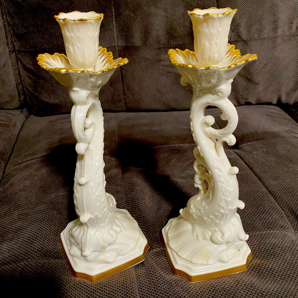 A pair of Lenox 24K gold candle holders